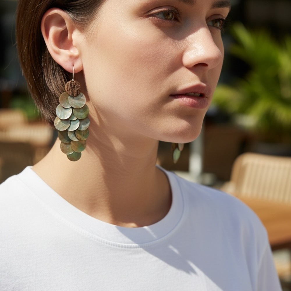 Iridescent Shell Disc Dangle Earrings